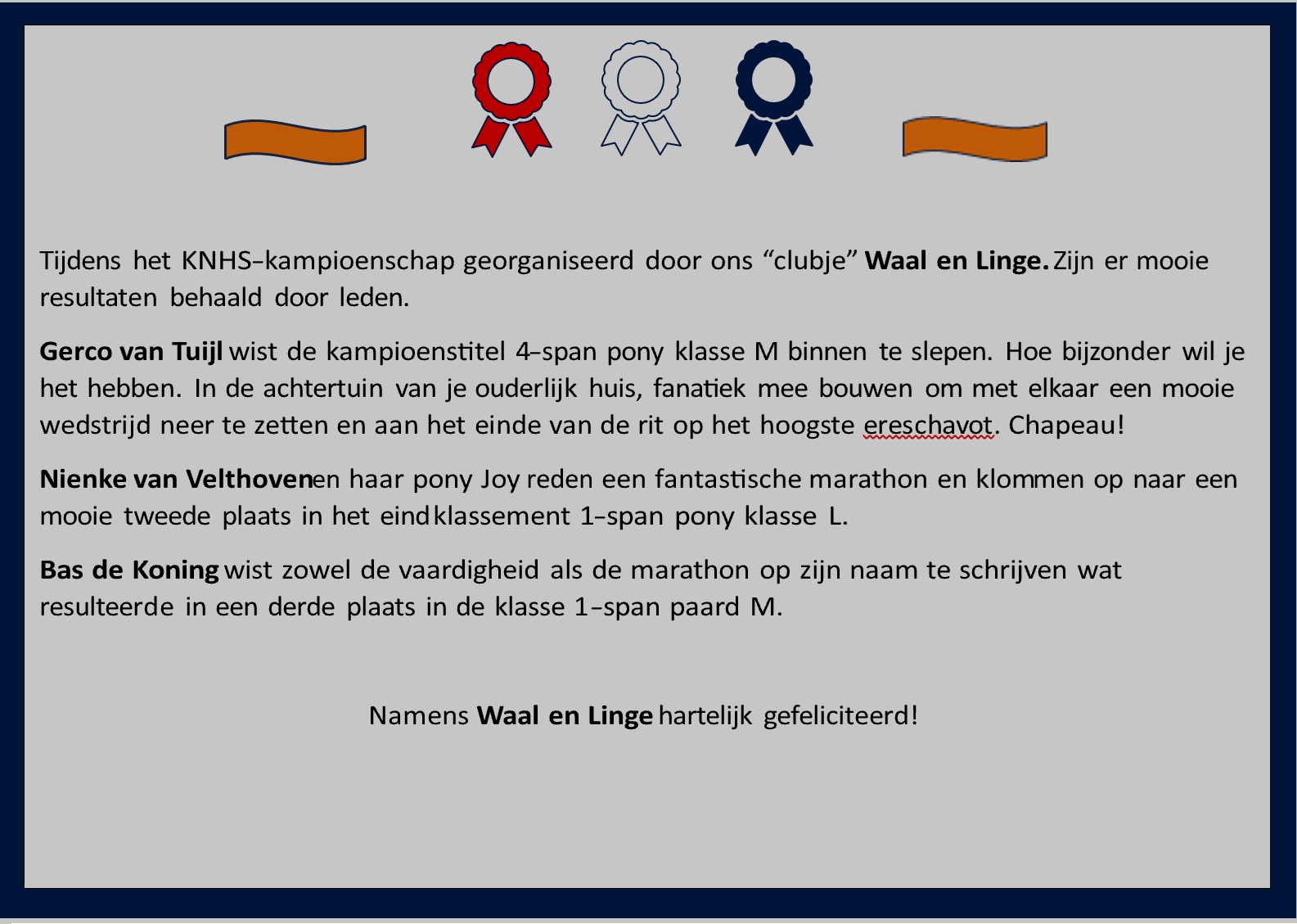 Mooie resultaten van onze leden